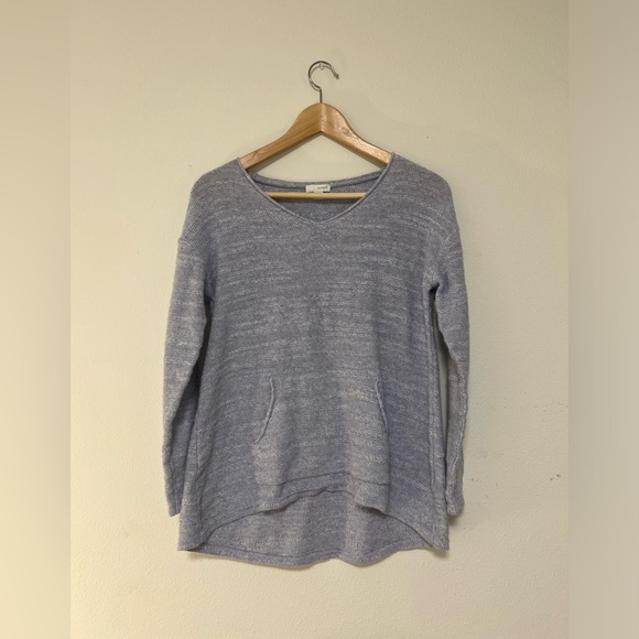 J. Jill PureJill Long Sleeve Blue Marled Kangaroo Pocket Sweater - Picture 1 of 8